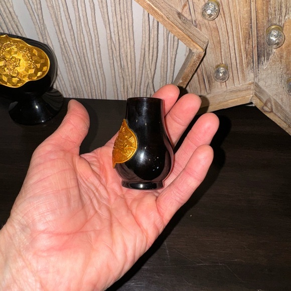 Vintage Chinese Black LAQUERWARE Gold Gilt Vanity or desk Set - Picture 7 of 15